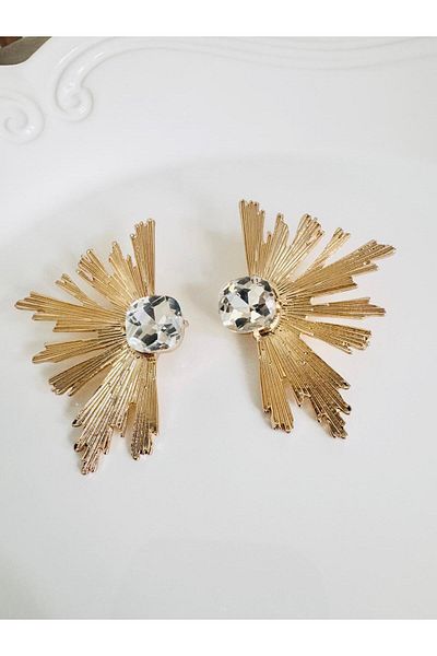 DEVİ fashion Half Flower Zircon Stone Earrings 6 cm