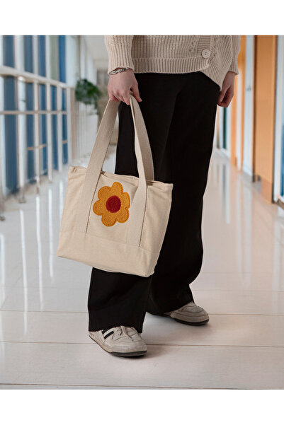 SWITA Punch Embroidered Patterned Linen Shoulder Bag, Beach Bag, Handbag 100% Cotton 36X29 cm