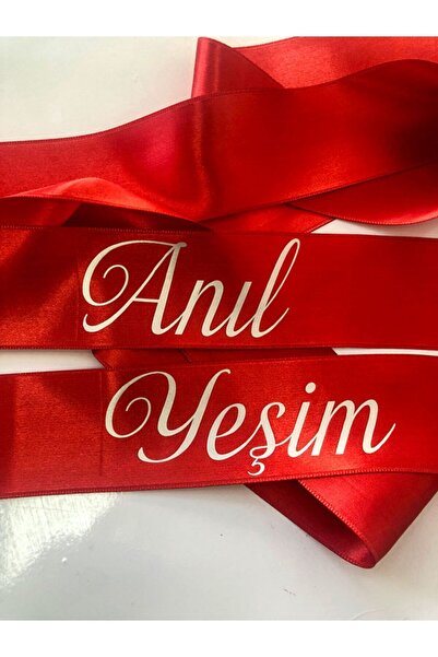 imzatasarım Kişiye Özel Gümüş İsim Baskılı Kırmızı Gelin Kuşağı
