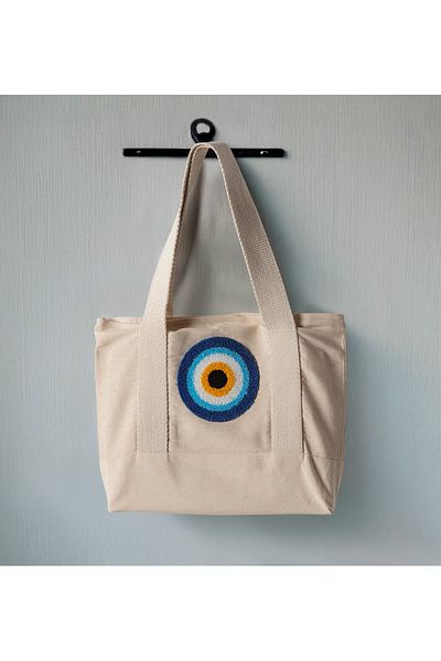 SWITA Punch Embroidered Patterned Linen Shoulder Bag, Beach Bag, Handbag 100% Cotton 36X29 cm
