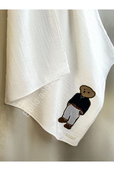 Bond Bestie Bear Figured Muslin Baby Cover & Blanket Natural Texture 100% Cotton Oeko-Teks Certified 75X75 cm