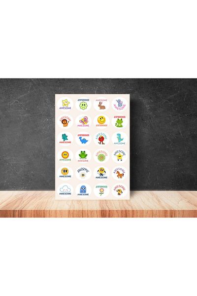 CASALINGHI English Mixed Well Done School Course Reward Sticker Round Matte Decal Reward Sticker 4 cm (90 Pieces)