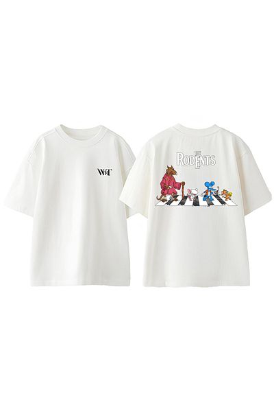 THEWERT The Rodents Design Back Printed Cotton White Oversize T-Shirt
