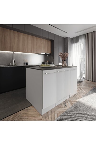 Tdesigno 160cm-Mambo Mutfak Adası -4 Kapaklı Alt Modül- Çok Amaçlı Dolap 160 cm Tezgah Dahil