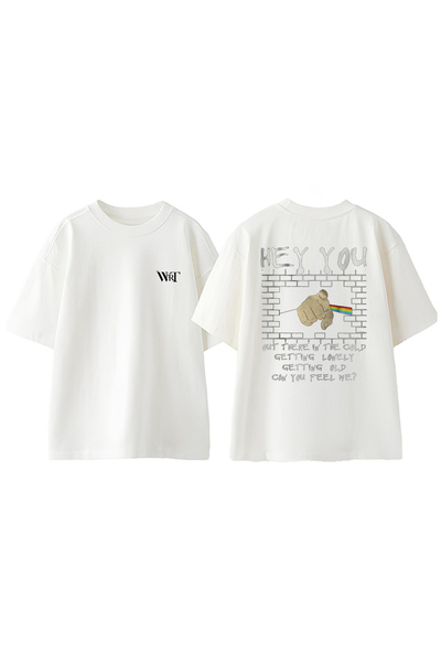 THEWERT Tricou supradimensionat alb din bumbac cu imprimeu pe spate Pink Floy...