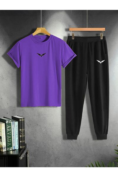 Modern Moda Beige T-shirt Black Sweatpants Jogger- Printed Bottom Top Tracksuit Set Oversize Crew Neck