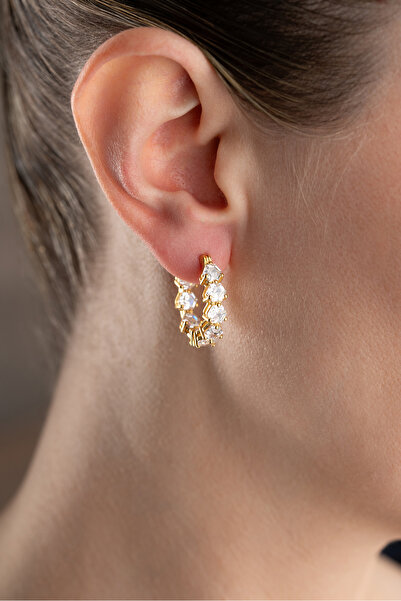 Silvano Jewelry 925 Ayar Gümüş Taşlı Halka Kalp Taşlı Küpe