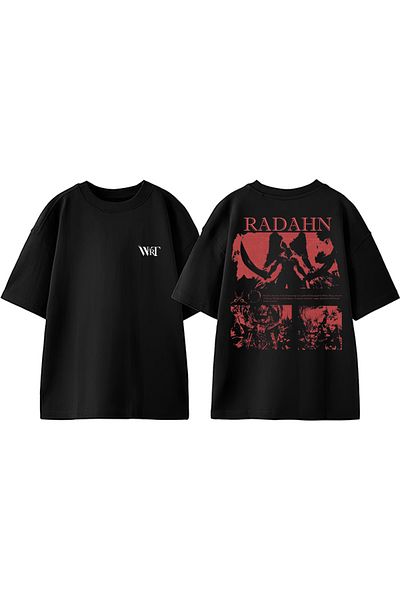 THEWERT Tricou supradimensionat negru din bumbac cu imprimeu pe spate Radahn Consorte Design