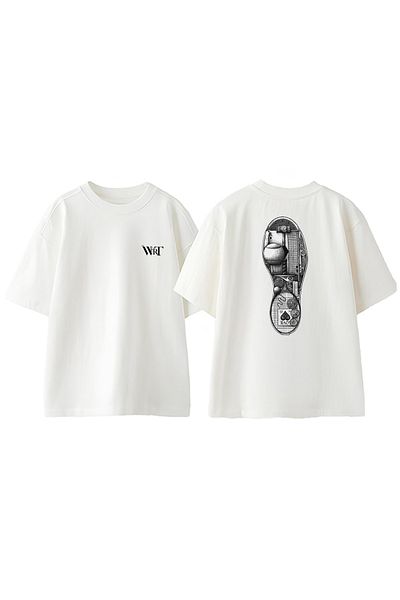 THEWERT Tennis Footprint Design Back Printed Cotton White Oversize T-Shirt