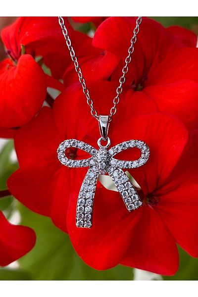 kurukafagift Women's Steel Bow Necklace with Zircon Stone