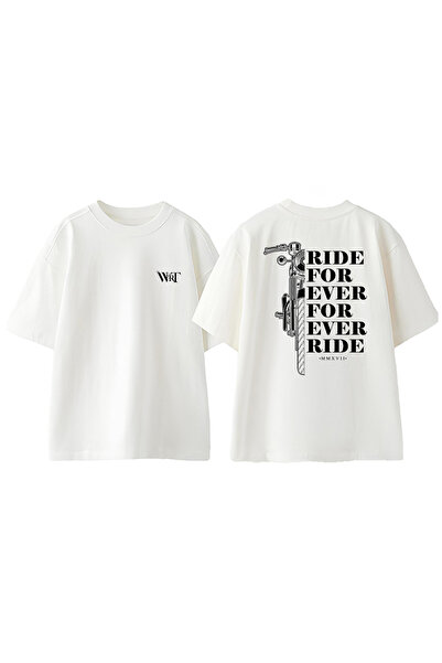 THEWERT Tricou supradimensionat alb din bumbac cu imprimeu Ride For Ever For ...
