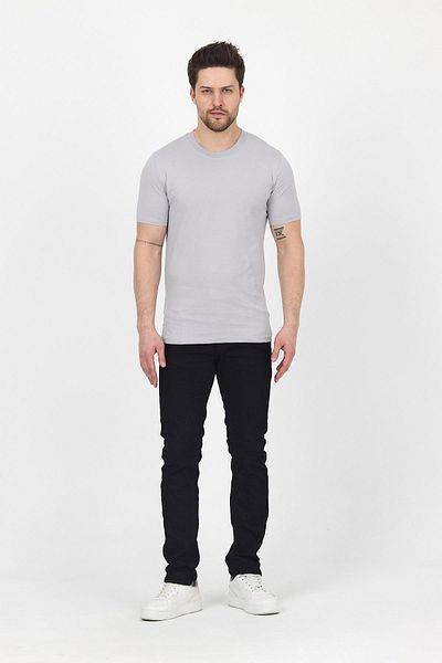 DAMGA JEANS Ανδρικό βαμβακερό κοντομάνικο λαιμόκοψη στενό καλοκαιρινό πακέτο 5 βασικών γκρι μπλουζών