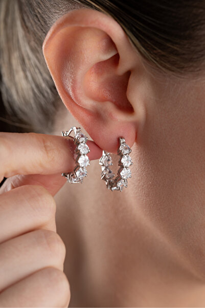 Silvano Jewelry 925 Ayar Gümüş Taşlı Halka Küpe