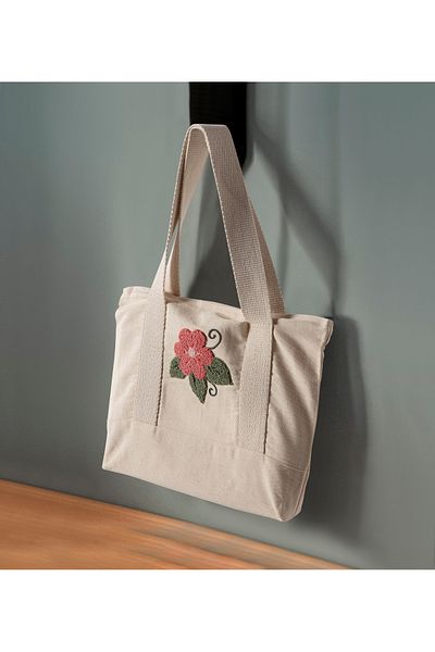 SWITA Punch Embroidered Patterned Linen Shoulder Bag, Beach Bag, Handbag 100% Cotton 36X29 cm