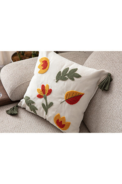 SWITA Comfort Series Punch Embroidered Linen Throw Pillow Cover 43X43 cm
