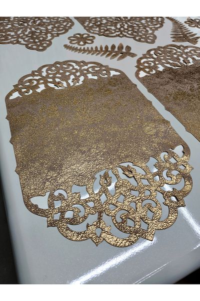SEHARA 1 120cm Runner/2 100cm Runners/3 Serving/Leatherette/Soft Gold Antique