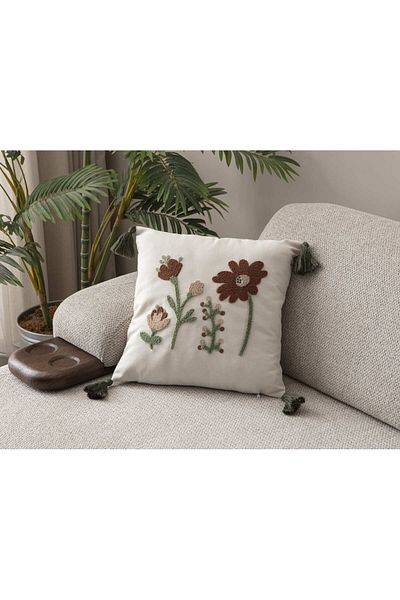 SWITA Comfort Series Punch Embroidered Linen Throw Pillow Cover 43X43 cm