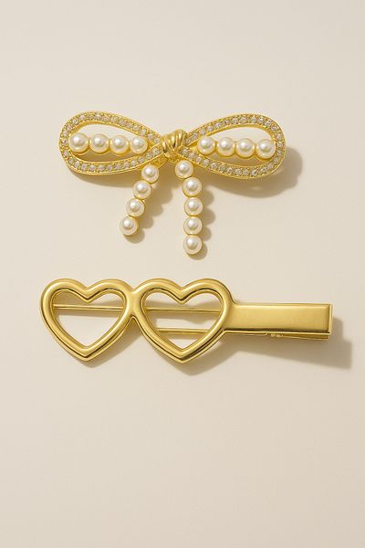 Srctech 2-Piece Gold Color Stone Hair Clip Side Buckle
