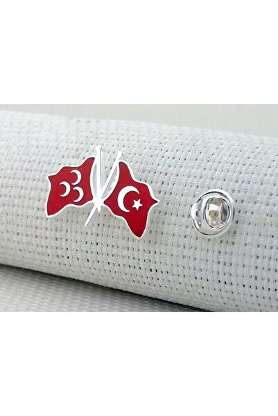 Moda Gümüş 925 Ayar Gümüş Türk Bayrağı ve Üç Hilal Tasarımlı Erkek Yaka İğnes...