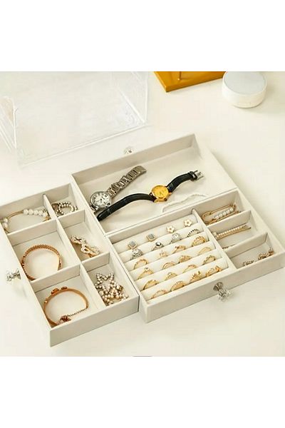 seyuse Stylish Acrylic Jewelry Organizer with Velvet Drawers - Multi-Purpose Rectangle Storage Box