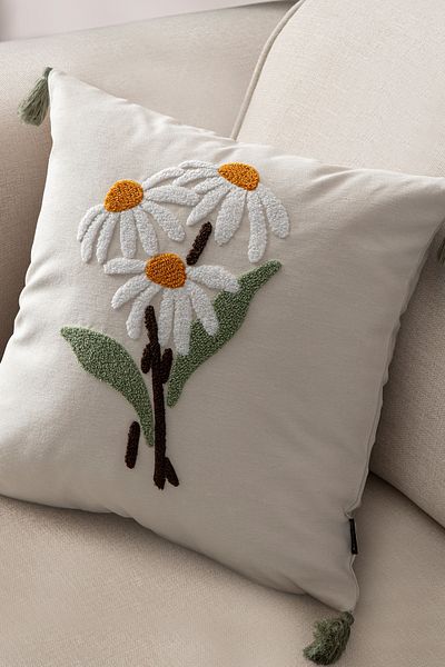 SWITA Comfort Series Punch Embroidered Linen Throw Pillow Cover 43X43 cm