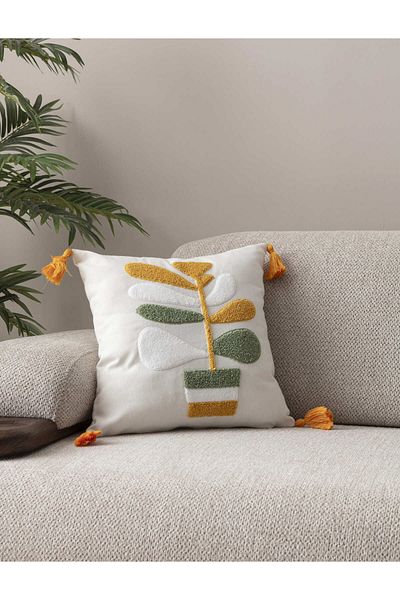 SWITA Comfort Series Punch Embroidered Linen Throw Pillow Cover 43X43 cm