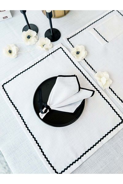 KaiHome Shine White Rectangular Lace American Service / Plate 4Pcs