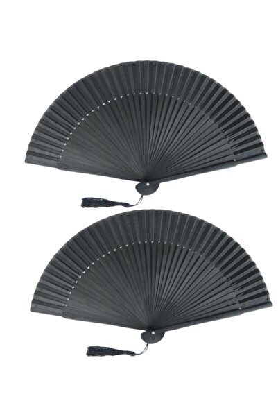 BERG ATELIER 2 Adet Yelpaze Kaliteli Siyah Özel El Yapımı Bambu Hediye Kese ile