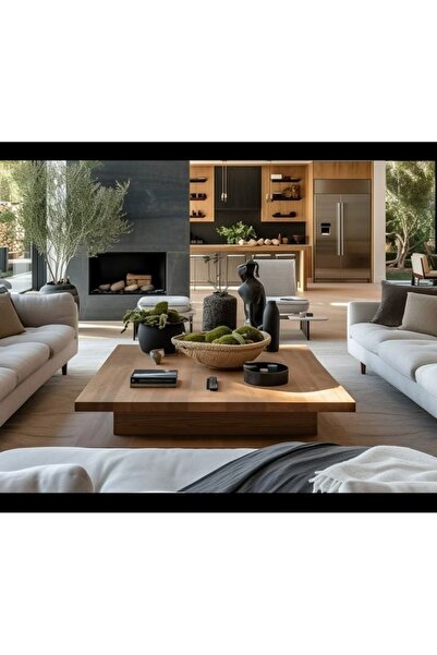 LUXURY VİLLA Luxury Villa Luxury Villa Luxury Doğal Ceviz Kaplamalı Orta Sehpa 110x110 Yükseklik 28 Cm