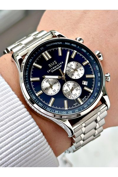 Romanson Function Silver-Navy Color Steel Cord Steel Case Men's Wristwatch with 24 Months Warranty 1579.03