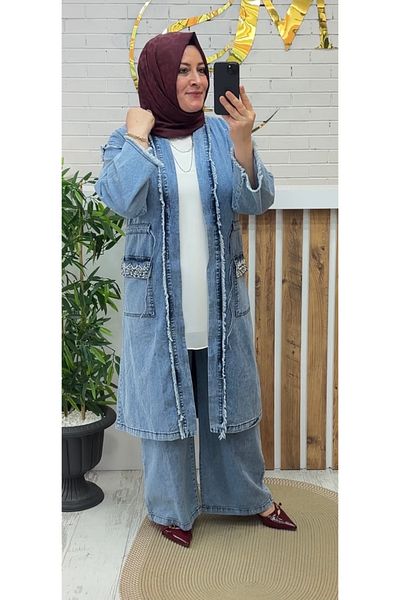 Meryemce Butik ΔΙΠΛΟ ΜΑΚΡΥ ΚΟΡΥΦΑΣΤΙΚΟ ΤΖΙΝ ΣΕΤ