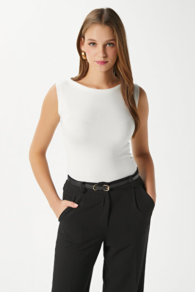 Ritnice Γυναικεία Nova Boat Neck Lux Touch Soft Texture Αμάνικη λευκή μπλούζα