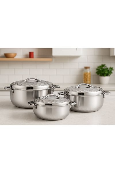 ALSAIF 3-Piece Hot Pot Set Stainless Steel Silver 2.5Liters