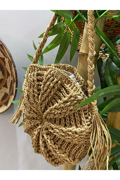 KÜBRA UYAN JEWELRY Macaron Bag / Straw Bag / Bohemian Bag / Hand Knitted Straw Bag / Paper Rope Bag