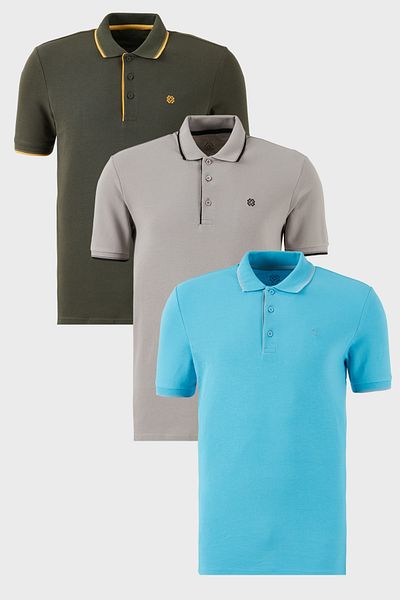 Buratti Cotton Slim Fit Stripe Detailed Buttoned Polo Collar 3 Pack t Shirt Men's t Shirt 5902118 S3