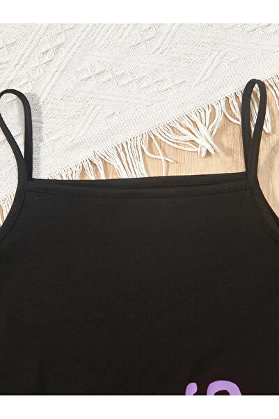 İBRE Cotton Lila Color Letter Print Detail Crop-Dress Set