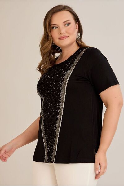 FOR ESRA BIG TREND Γυναικεία μπλούζα βισκόζης με μεσαίο πέτρινο σχέδιο με κοντό μανίκι με ελαστικό πλάι