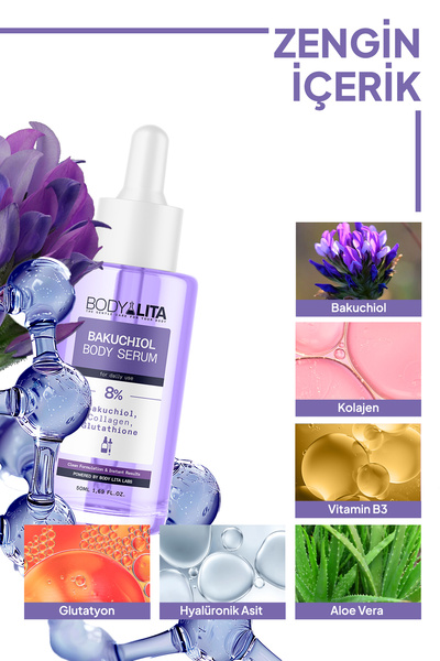 bodylita Bakuchiol Serum, Yaşlanma karşıtı, Sıkılaştıcı %8 Aktif Serum Içerikli Vücut Serumu