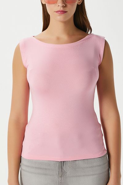Ritnice Γυναικεία Nova Boat Neck Lux Touch Soft Texture Αμάνικη ροζ μπλούζα