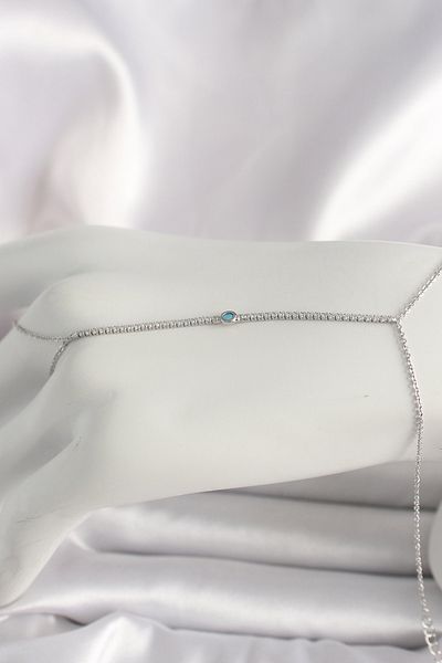 NEZADE STORE Brass Silver Color Waterway Zircon Stone Blue Stone Detailed Women's Shahmeran - Lisinya