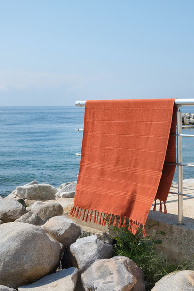 the ramify Coastline Double Sided Curl 100X180 cm Unpainted 100% Organic Cotton Fringed Beach Towel