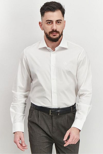 Cavalli Class by Roberto Cavalli Men Comfort Fit Long Sleeve Plain Dress Shirt, White