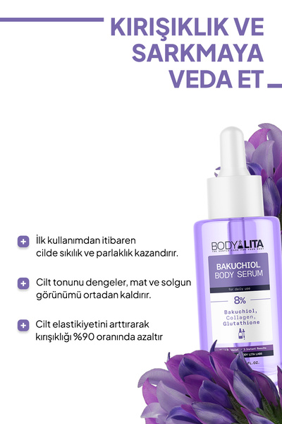 bodylita Bakuchiol Serum, Yaşlanma karşıtı, Sıkılaştıcı %8 Aktif Serum Içerikli Vücut Serumu