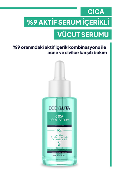 bodylita Cica Serum Acne & Karşıtı %9 Aktif Serum İçerikli Vücut Serumu