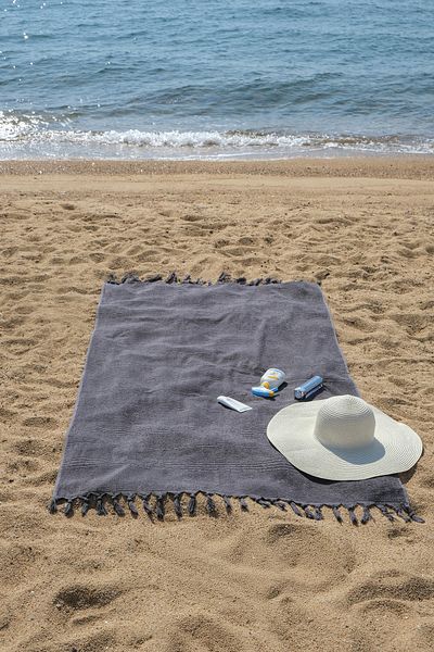 the ramify Coastline Double Sided Curl 100X180 cm Unpainted 100% Organic Cotton Fringed Beach Towel