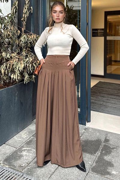 bacc Women's Brown High Waist Loose Trousers Bcbsk-25700-3538