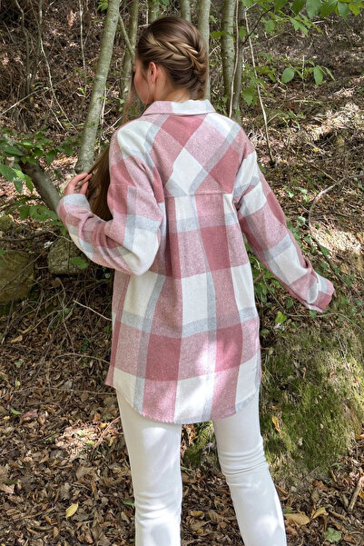 bacc Women's Dusty Rose Oversize Soft Textured Stitching Pocket Shirt Bcbsk-25700-3539