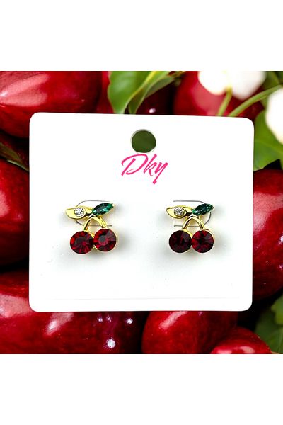 DKY Women's Cherry Figured Stone Mini Earrings