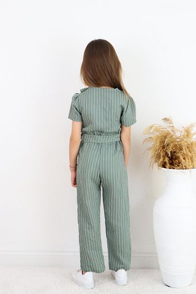 FESSHERA 💜   Girl's Double Breasted Collar Ruffle Detailed Striped Jumpsuit – Suitable for Casual and Special Occasion Wear 💜
