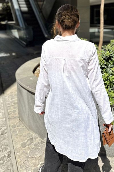 bacc Women's White Button Detailed Oversize Long Sleeve Shirt Bcbsk-25700-3558